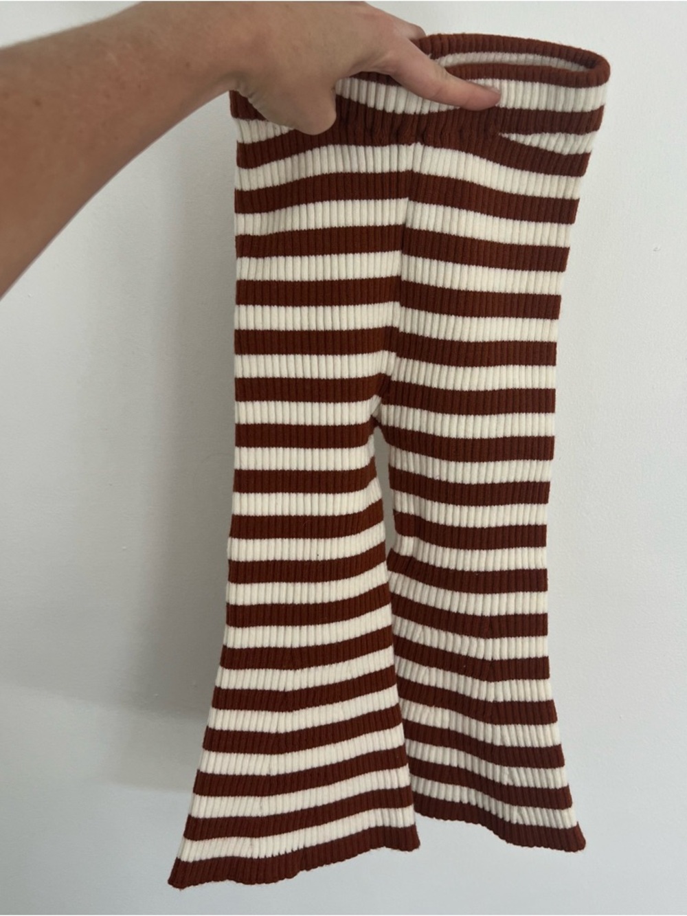 Striped Knit Pants in Cream and Brown